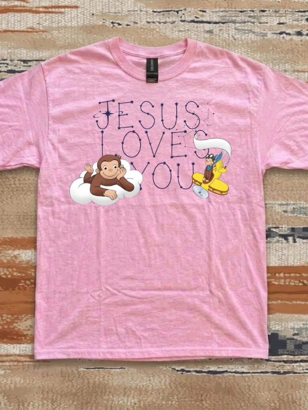 Cute Pastel Pink "Jesus Loves You" Curious George T-Shirt